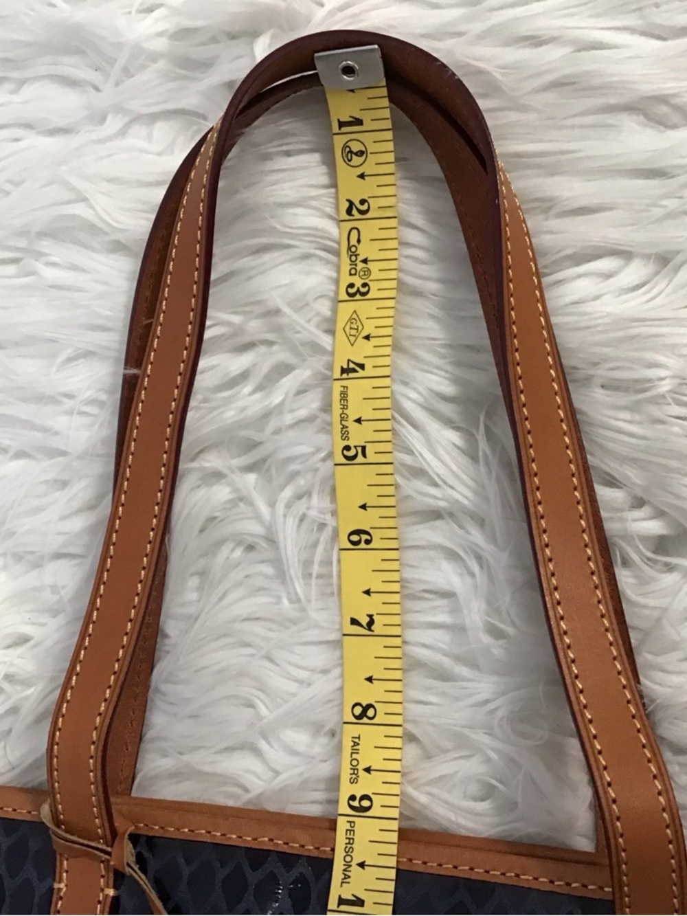 DOONEY & BOURKE Dark Blue Exotic Leather Tan Straps Tote Excellent - Picture 12 of 16